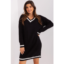 FiatalDivat Bő pulóver ruha V-nyakú modell 23129 fekete női pulóver, kardigán