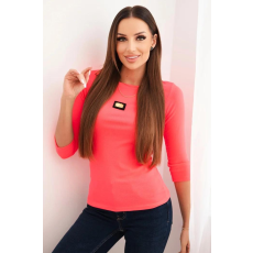 FiatalDivat Bordázott blúz háromnegyedes ujjakkal és rátéttel 64672 neonrózsaszín