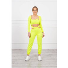 FiatalDivat Crop-top tréningruha szett kivágásokkal 9344-es modell neon sárga