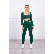 FiatalDivat Crop-top tréningruha szett kivágásokkal 9344-es modell sötétzöld női edzőruha