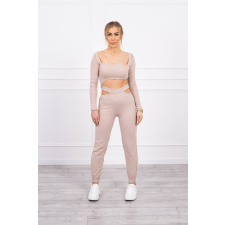 FiatalDivat Crop-top tréningruha szett kivágásokkal, modell 9344 bézs női edzőruha