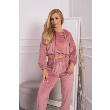 FiatalDivat Crop-top velúr tréningruha kapucnival, modell 9372 old pink női edzőruha