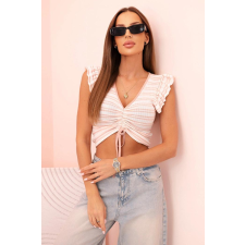 FiatalDivat Csíkos felső ráncolással és fodrokkal, 69330-as modell, púderrózsaszín blúz