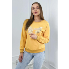 FiatalDivat Fényes mintával és hímzett Vintage mustard felirattal ellátott pulóver