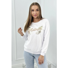 FiatalDivat Fényes mintával és vintage fehér hímzett pulóver