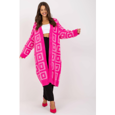 FiatalDivat Hosszú mintás kardigán pulóver modell 29608 neon rózsaszín