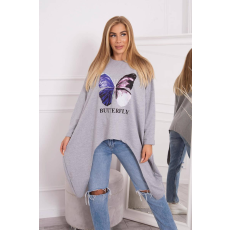 FiatalDivat Hosszú oversize blúz pillangómintás, szürke