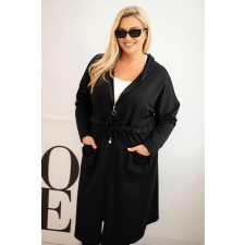 FiatalDivat Hosszú oversize kapucnis pulóver zsebekkel, 6970-es modell, fekete női pulóver, kardigán