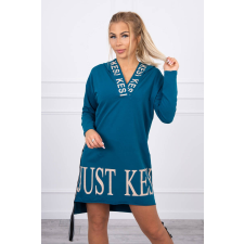 FiatalDivat Kapucnis ruha hosszabbított hátsó résszel modell 9161 sötét türkisz kék női ruha