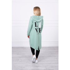 FiatalDivat Kardigán kapucnival és LOVE felirattal a hátán sötét menta zöld női pulóver, kardigán