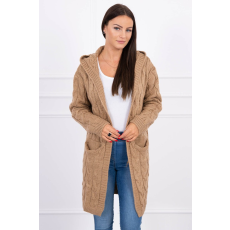 FiatalDivat Kardigán szvetter kapucnival és zsebekkel modell 2019-24 camel szín