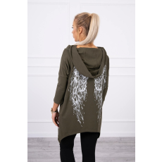 FiatalDivat Melegítő felső kapucnival és szárnyas nyomtatással a vállon modell 9140 kaki szín