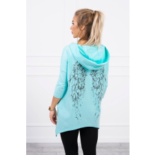 FiatalDivat Melegítő felső kapucnival és szárnyas nyomtatással a vállon modell 9140 menta zöld női pulóver, kardigán