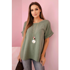 FiatalDivat Muszlin blúz medálos IT-68 modellel, khaki színű blúz