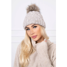 FiatalDivat Női sapka szőrmés bojtokkal K169 világos bézs női sapka