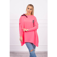 FiatalDivat Oversize melegítő felső hosszabbított oldalszélekkel és masnival a vállon neon rózsaszín