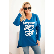 FiatalDivat Pamut blúz Lovely felirattal és V-nyakkivágással, 6958-as modell, királykék