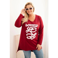 FiatalDivat Pamut blúz Lovely felirattal és V-nyakú kivágással, 6958 bordó modell blúz