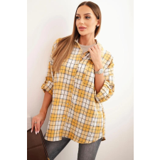 FiatalDivat Pamut ing kockás mintával és kopott hatással, 9368-as modell mustárszínű női pulóver, kardigán