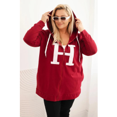 FiatalDivat Pamut oversize cipzáras kapucnis pulóver H betűvel, 6930 bordó modell