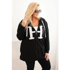 FiatalDivat Pamut oversize cipzáros kapucnis pulóver H betűvel, 6930 modell, fekete