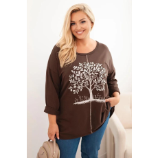 FiatalDivat Pamut oversize pulóver fa mintával, 9662-es modell, barna
