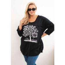 FiatalDivat Pamut oversize pulóver fa mintával, 9662-es modell, fekete női pulóver, kardigán