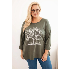 FiatalDivat Pamut oversize pulóver fa mintával, 9662-es modell, khaki színben