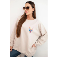 FiatalDivat Pamut oversize pulóver színes szárnyak nyomtatásával a háton, PL16 modell bézs