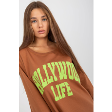 FiatalDivat Pulóver meghosszabbított hátrésszel, Hollywood Life színes teve+zöld felirattal