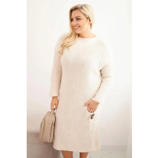 FiatalDivat Pulóver oversize ruha zsebekkel, PLS02 modell, bézs női pulóver, kardigán