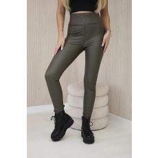 FiatalDivat Szigetelt leggings ökobőrből, TR1853 modell, khaki színű