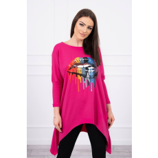 FiatalDivat Tunika szivárvány toll nyomtatással modell 9006 fukszia szín