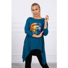 FiatalDivat Tunika szivárvány toll nyomtatással modell 9006 sötét türkisz kék blúz