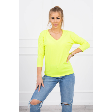 FiatalDivat V-nyakú, háromnegyedes ujjú blúz, neonsárga