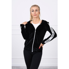 FiatalDivat Velúr melegítő felső kapucnival és csíkokkal az ujjakon modell 9101 fekete női pulóver, kardigán