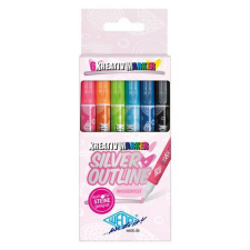 Filctoll készlet, 1-2 mm, metál ezüst, WEDO, 6 különböző színű kontúrral filctoll, marker