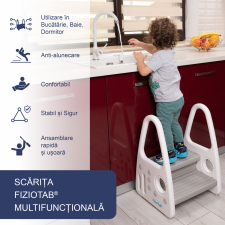 FizioTab , Gyerek fellépő, fogantyúkkal, két fokos, csúszásgátló felület, fehér / szürke bababiztonság