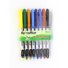 FLEXOFFICE Tűfilc készlet, 0,3 mm, FLEXOFFICE "FL01", 8 különböző szín (FOFL01V8) filctoll, marker