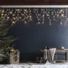 Flippy Karácsonyi fényfüzér, 30 m, 858 LED, Fringe, Meleg fehér, 8 fényjáték, Transzformátor távirányítóval, Összeköthető, 3 m-es hosszabbító, Átlátszó vezeték, Flippy