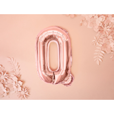 Fólia lufi levél ''Q'', 35 cm, rozéarany party kellék