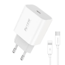 Foneng EU23 USB-C Hálózati töltő + Lightning Kábel - Fehér (18W) mobiltelefon kellék