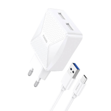Foneng EU35 2x USB-A Hálózati töltő + Micro USB kábel - Fehér (5V / 2.4A) mobiltelefon kellék