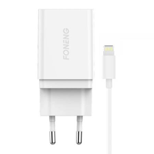 Foneng K300 hálózati töltő + USB-A - Lightning kábel fehér (K300 iPhone) (K300 iPhone) - Töltők mobiltelefon kellék