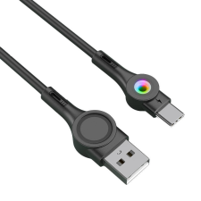 Foneng X59 USB USB-C kábel, LED, 3A, 1m (fekete) kábel és adapter
