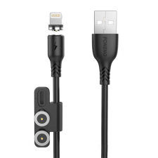 Foneng X62 Mágneses 3 az 1-ben USB USB-C / Lightning / Micro USB kábel, 2.4A, 1m (fekete) kábel és adapter