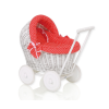  Fonott babakocsi fehér, piros ágyneművel és puha béléssel, STELLA