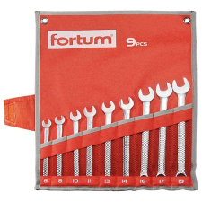 Fortum 4730202 csillag-villás kulcs klt. 9db, 6-19mm 61CrV5, mattkróm, vászon tok FORTUM villáskulcs