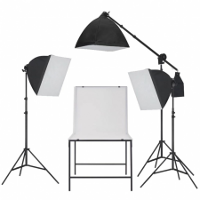  fotó stúdió szett, softbox fényekkel és tárgyfotó asztallal világítás