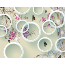  Fotótapéta Pillangók, virágok és körök, 300 x 250 cm tapéta, díszléc és más dekoráció